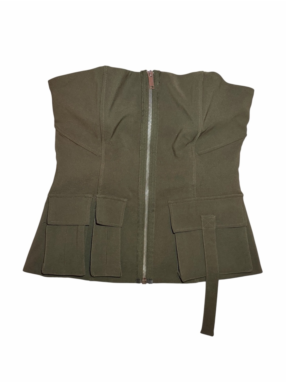 Zara Olive Strapless Utility Corset Top with Front Zip